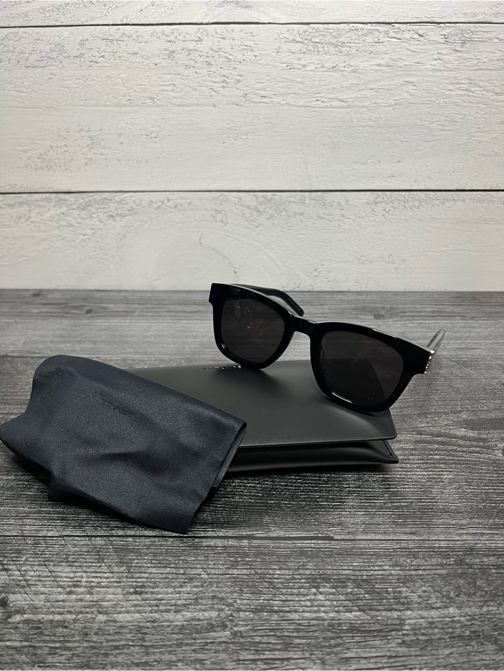 Saint Laurent Black Gloss Sunglasses with Silver Accents